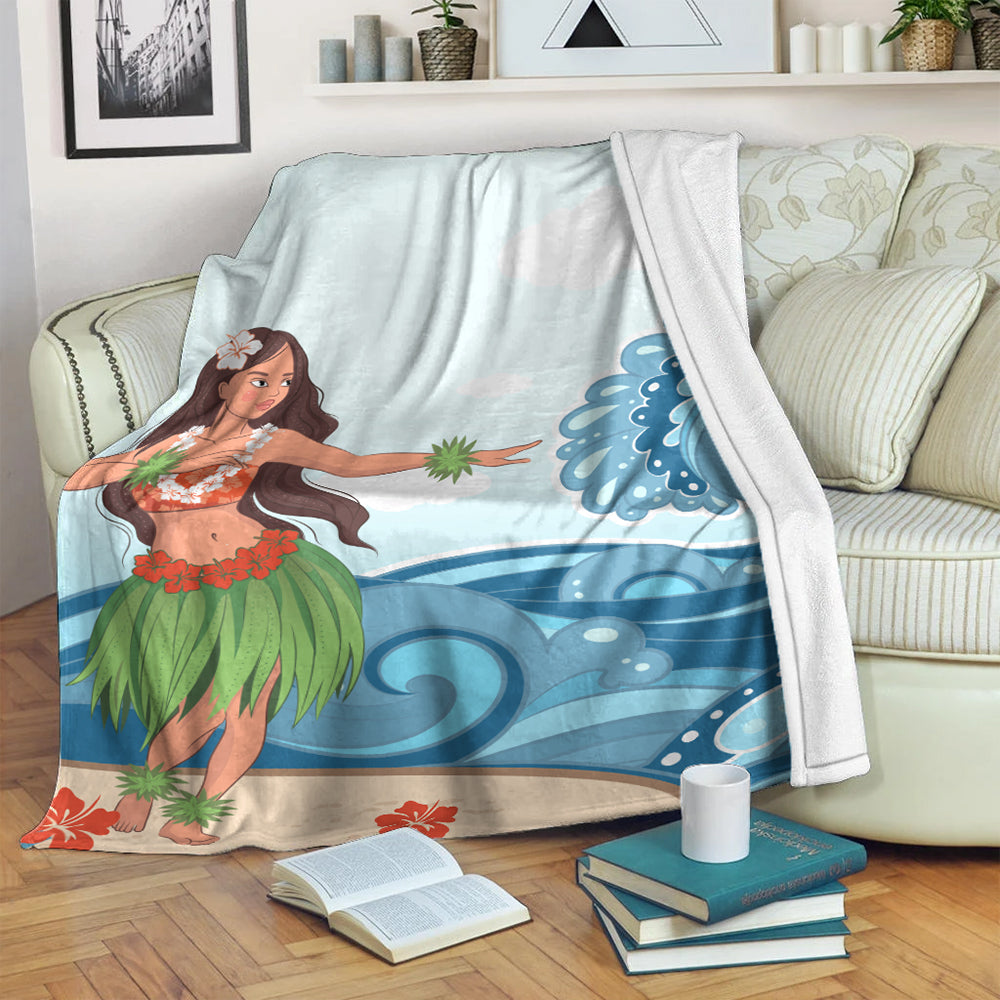 Hawaii Premium Blanket Hula Dance Cartoon-Myprintsy