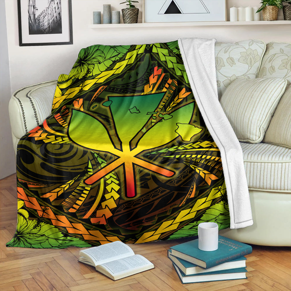 Hawaii Premium Blanket Kanaka Maoli Map Hibiscus Polynesian Kanu-Myprintsy