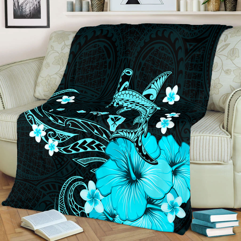 Hawaii Premium Blanket Kanaka Map And Shark Tribal Tattoo Turquoise-Myprintsy
