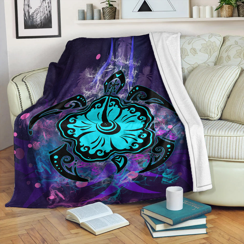 Hawaii Premium Blanket Turtle Hibiscus Galaxy Violet-Myprintsy