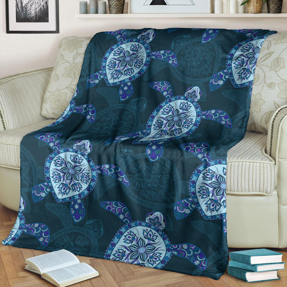 Hawaii Premium Blanket Turtle Plumeria Blue-Myprintsy