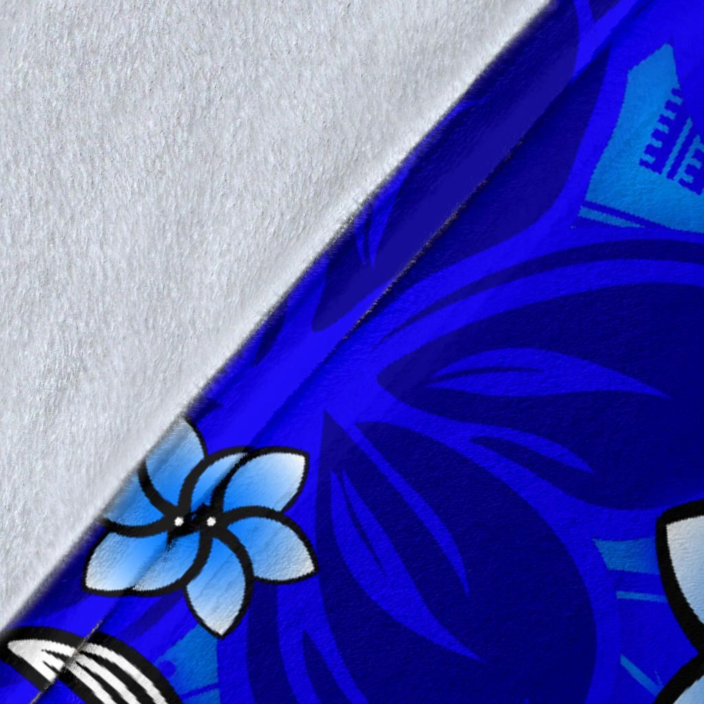 Hawaii Premium Blanket - Turtle Plumeria Polynesian Tattoo Blue Color-Myprintsy