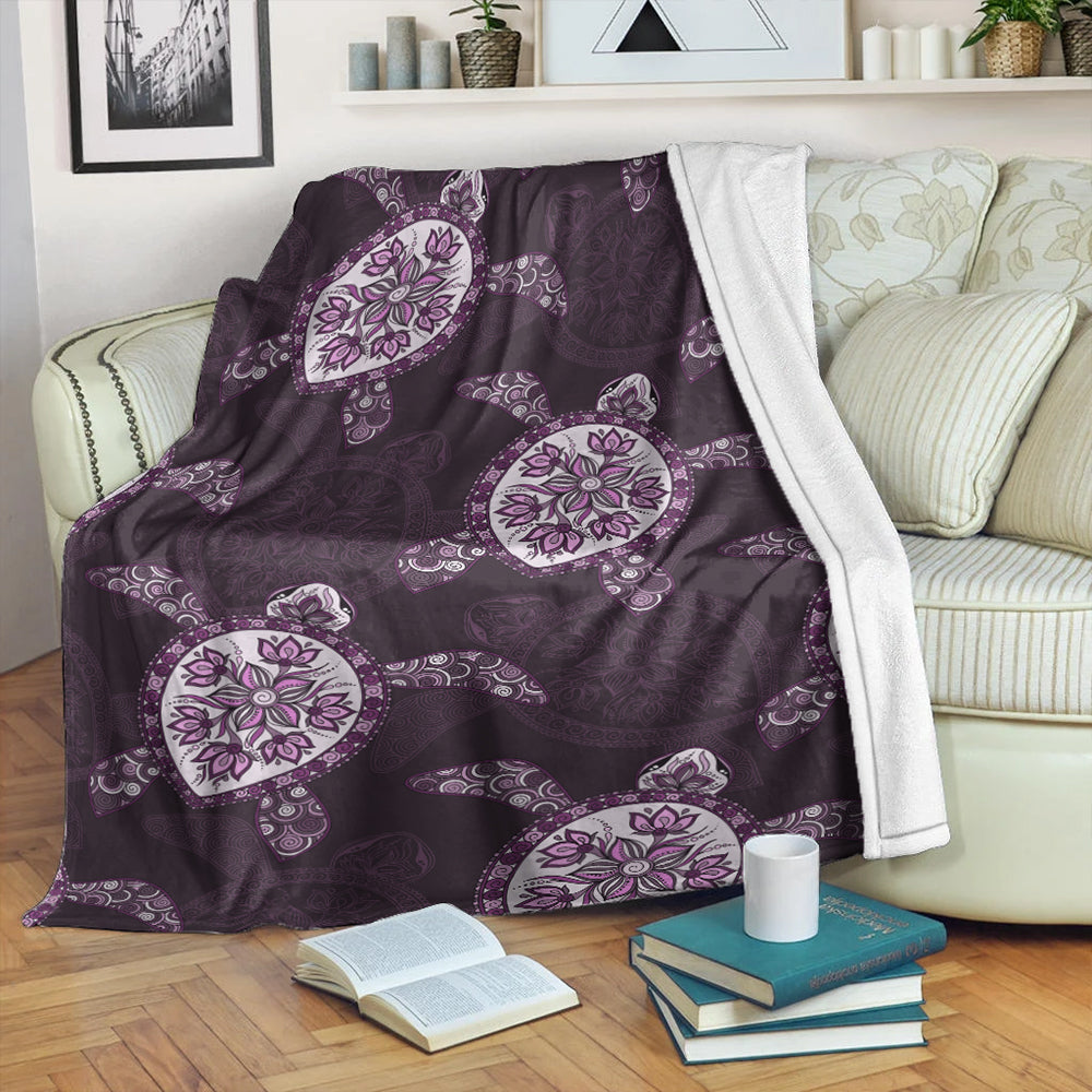 Hawaii Premium Blanket Turtle Plumeria Violet-Myprintsy