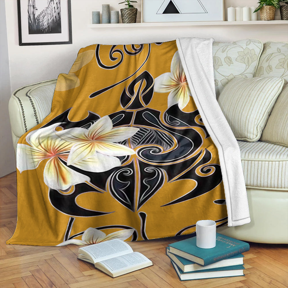 Hawaii Premium Blanket Turtle Poly Trinal Plumeria Yellow-Myprintsy