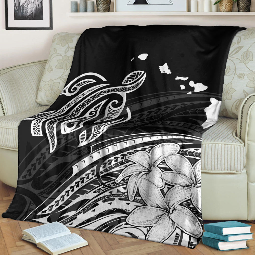 Hawaii Premium Blanket Turtle Polynesian Map Plumeria White-Myprintsy