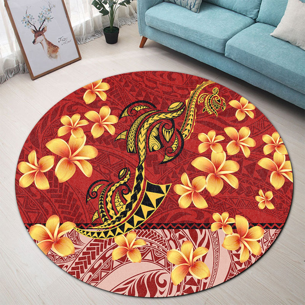 Hawaii Round Rug Plumeria Flower Fabric Design