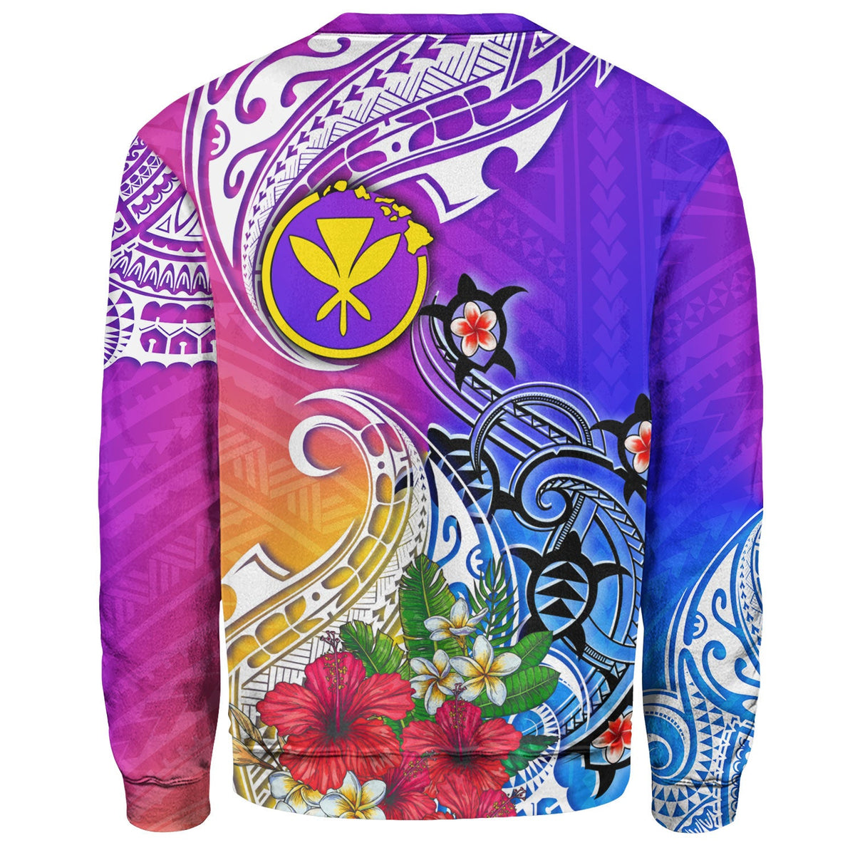 Hawaii Sweatshirt Turtle Polynesian Tribal Tropical Flowers