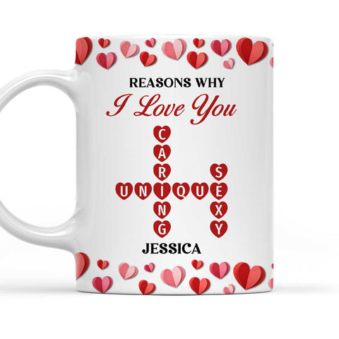 Reasons Why I Love You Crossword Art - Personalized Coffee Mug