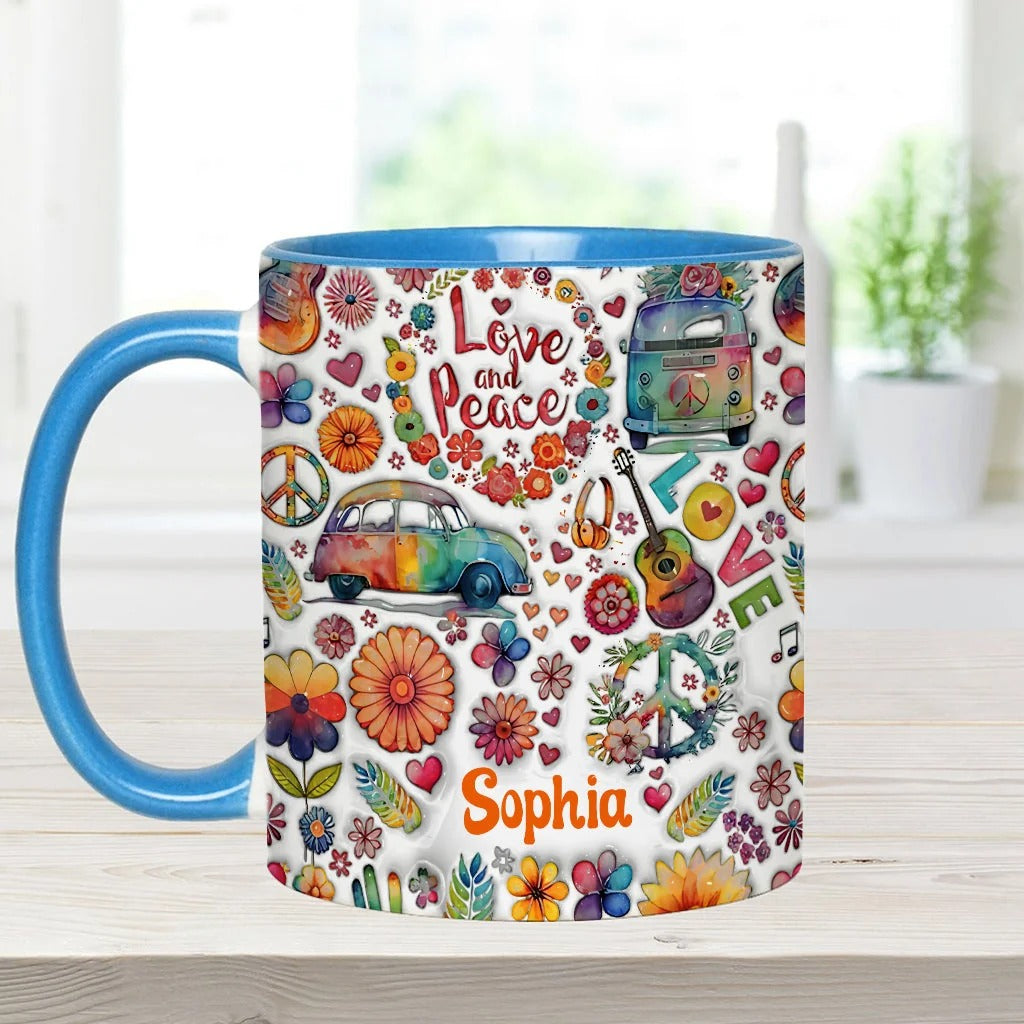 Love & Peace Hippie Soul - Personalized Hippie Accent Mug-Myprintsy