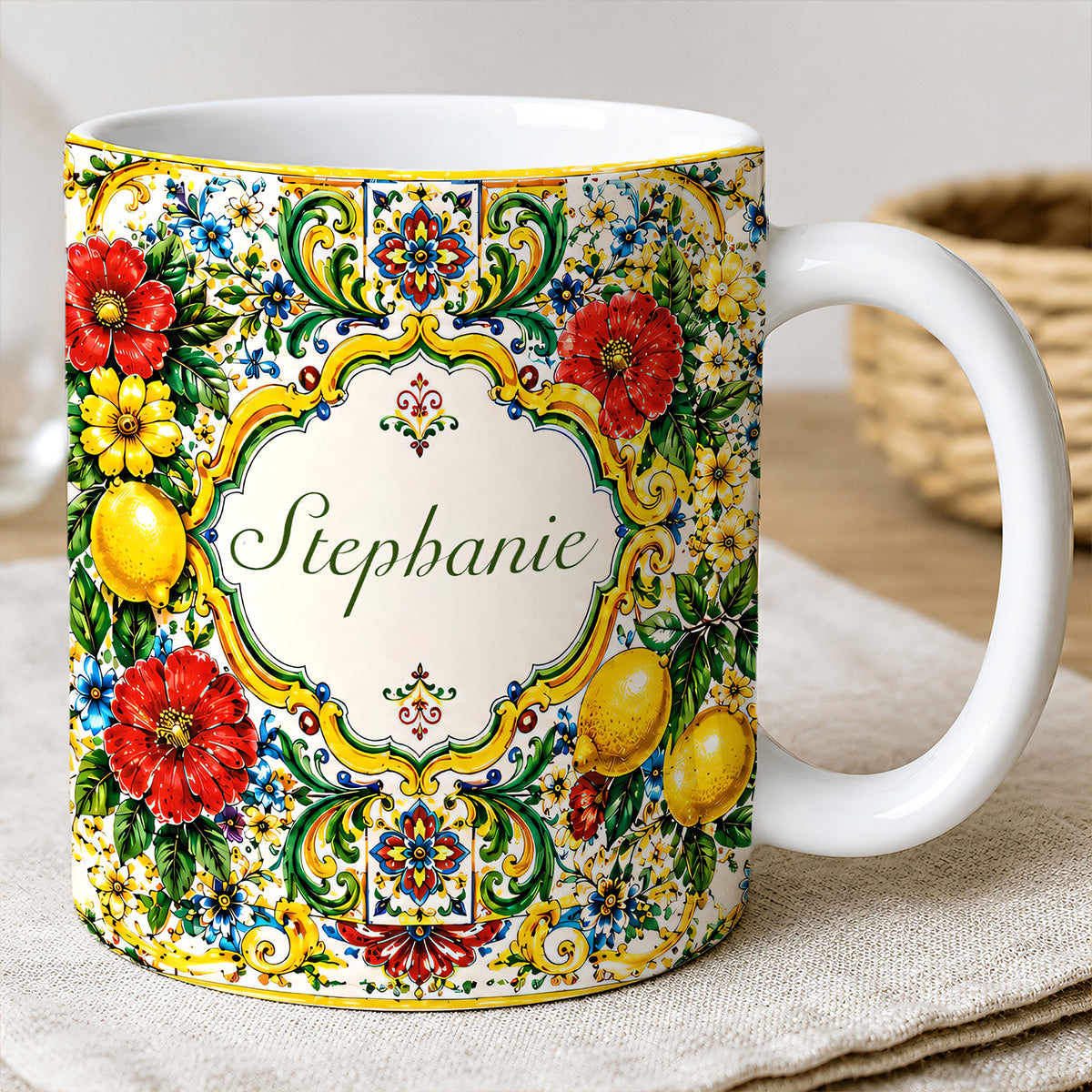 Mediterranean Style & Majolica Print La Dolce Vita - Personalized Accent Mug-Myprintsy