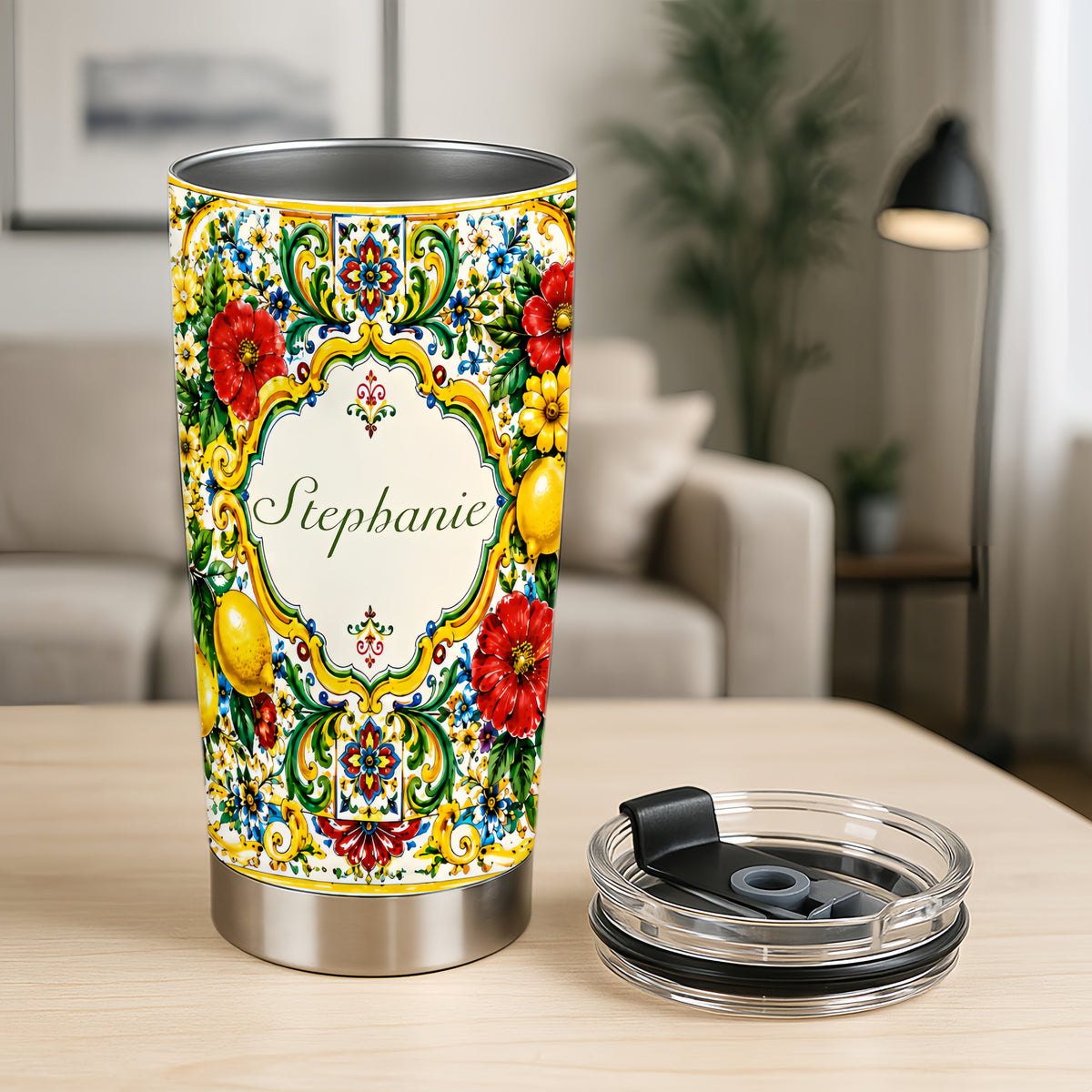 Mediterranean Style & Majolica Print La Dolce Vita - Personalized Tumbler Cup-Myprintsy