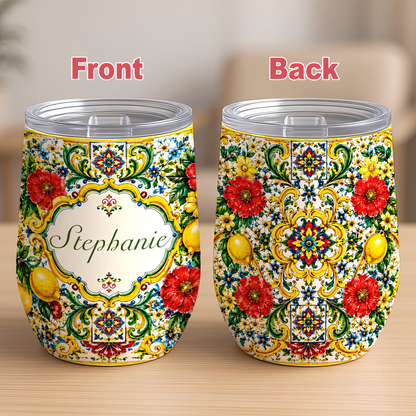 Mediterranean Style & Majolica Print La Dolce Vita - Personalized Wine Tumbler-Myprintsy