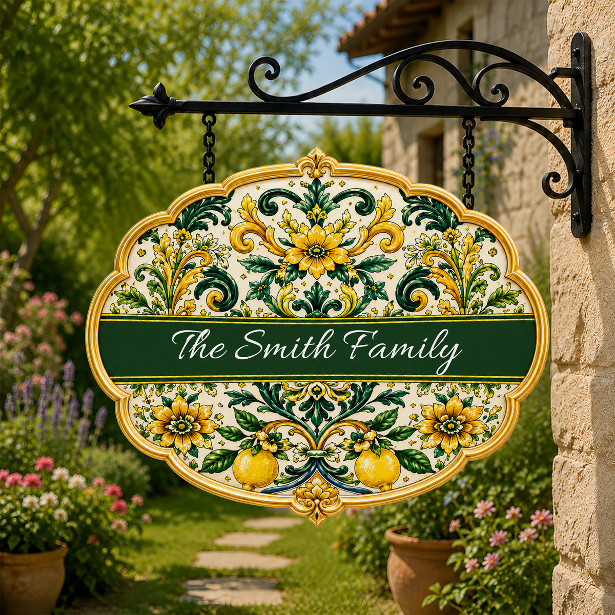 Mediterranean Style & Majolica Print Sun-Kissed Limoncello - Personalized Custom Shaped Metal Sign-Myprintsy