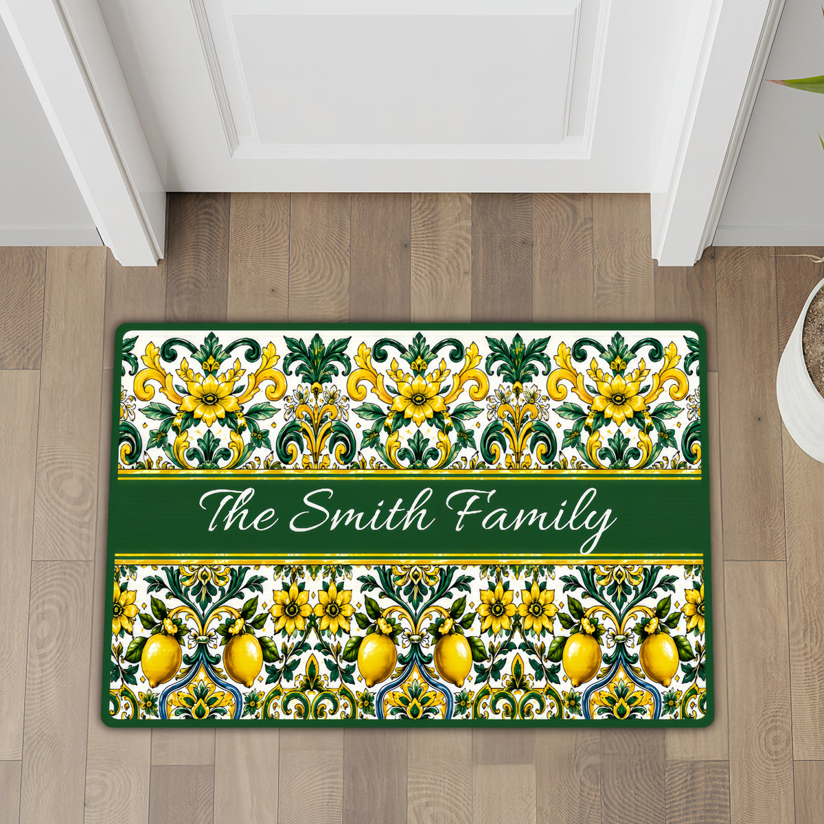 Mediterranean Style & Majolica Print Sun-Kissed Limoncello - Personalized Doormat-Myprintsy