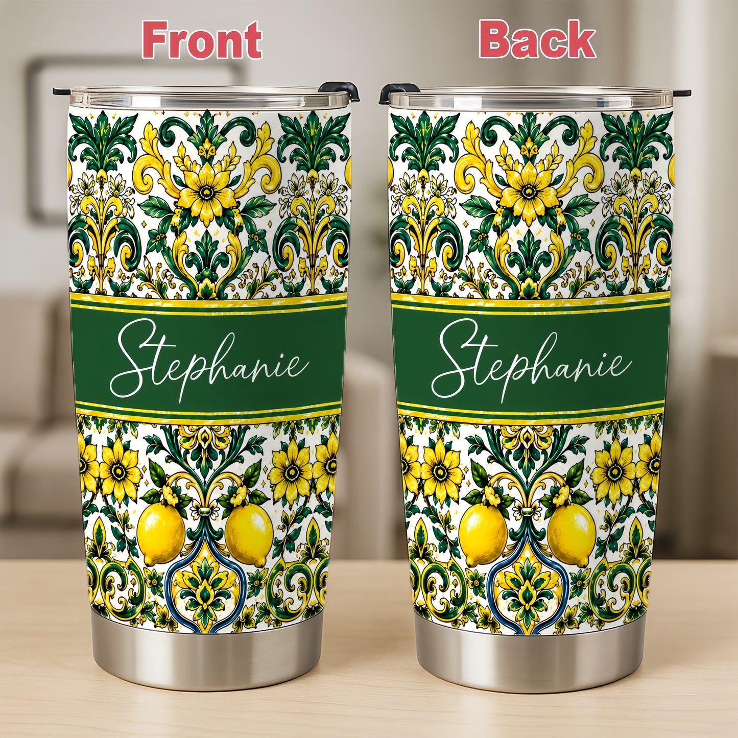 Mediterranean Style & Majolica Print Sun-Kissed Limoncello - Personalized Tumbler Cup-Myprintsy