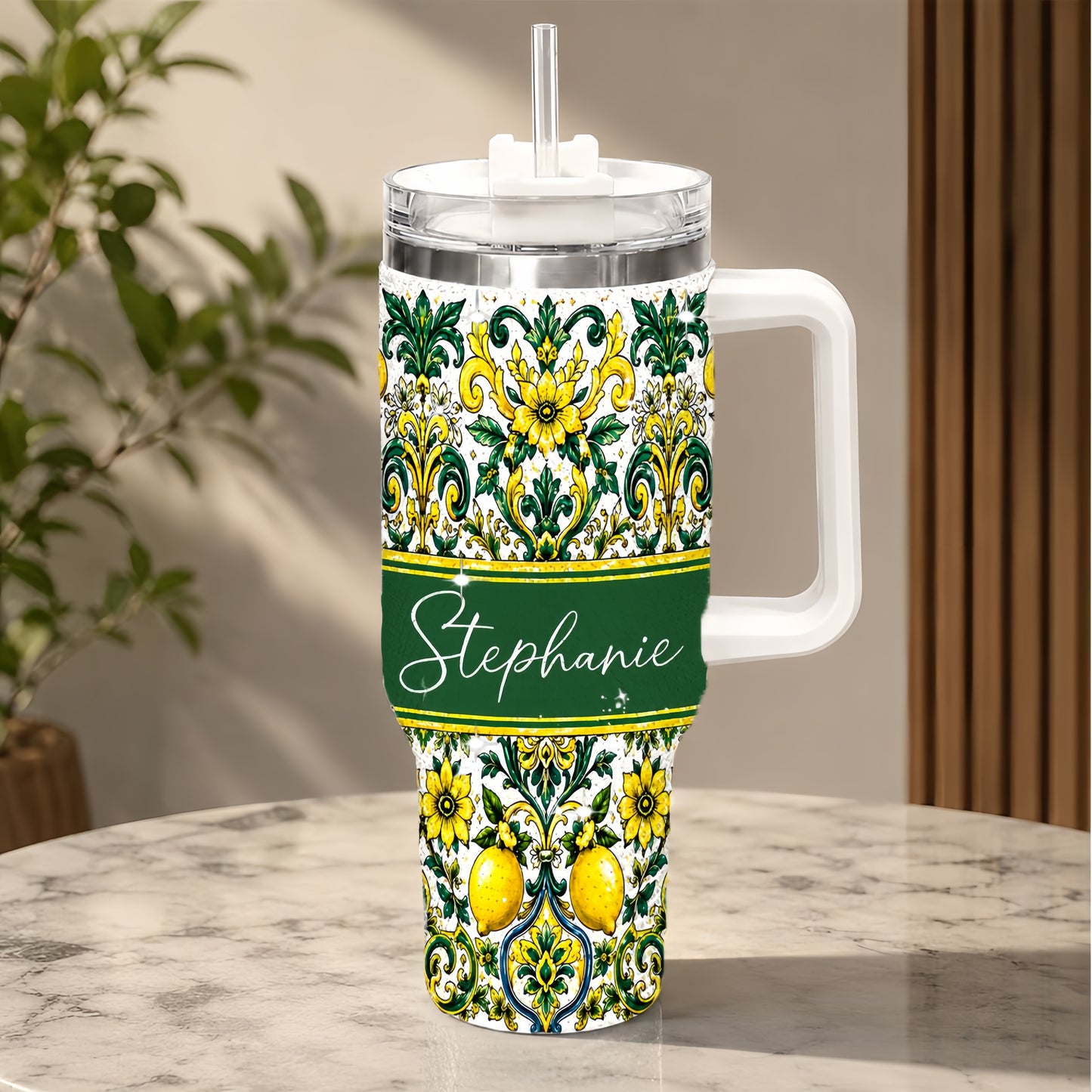Mediterranean Style & Majolica Print Sun-Kissed Limoncello Tumbler - Personalized 40oz Tumbler With Straw-Myprintsy
