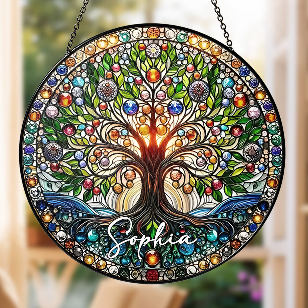 Colorful Tree of Life - Personalized Stained Glass Window Hanging Suncatcher