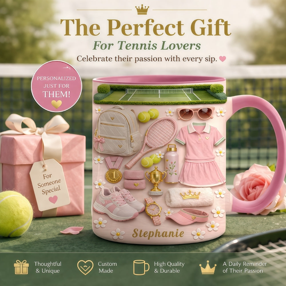 Personalized Pink Tennis Mug - Tennis Gifts for Her-Myprintsy