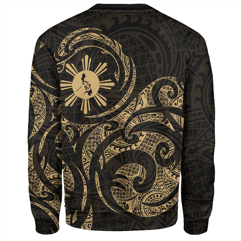 Philippines Filipinos Sweatshirt Polynesian Tribal Pattern Simple Style Gold-Myprintsy
