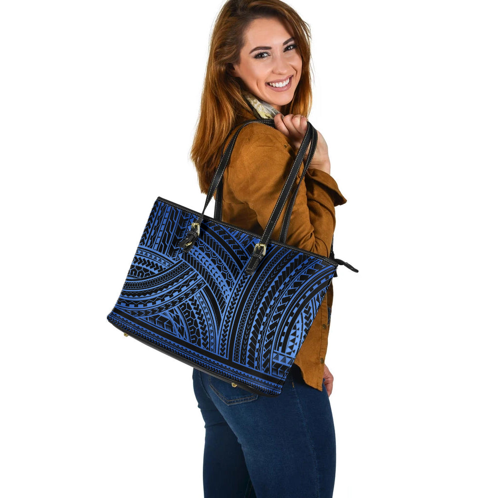 Polynesia Leather Tote Bag Pattern Tattoo Blue-Myprintsy