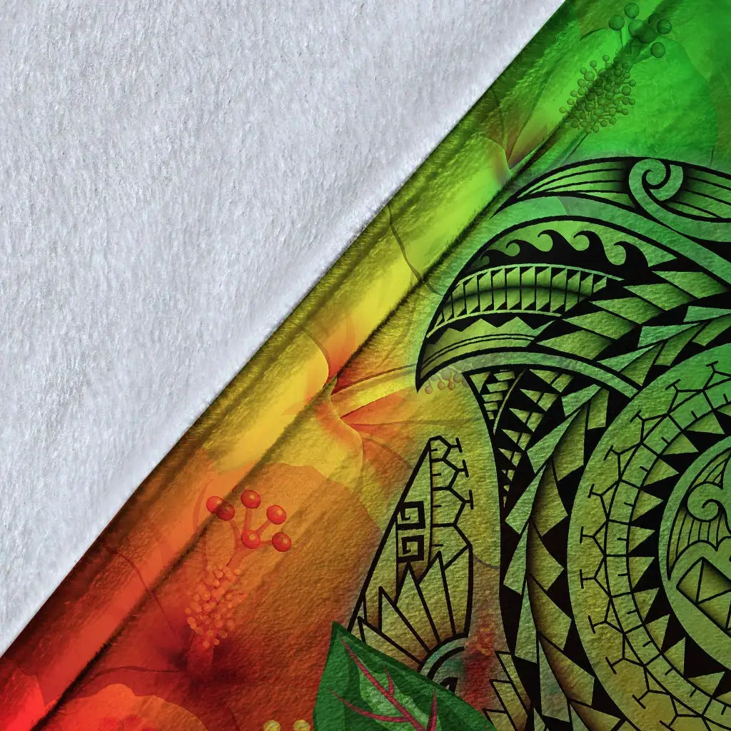 Polynesian Premium Blanket - Manta Ray Tropical Flowers (Green)-Myprintsy