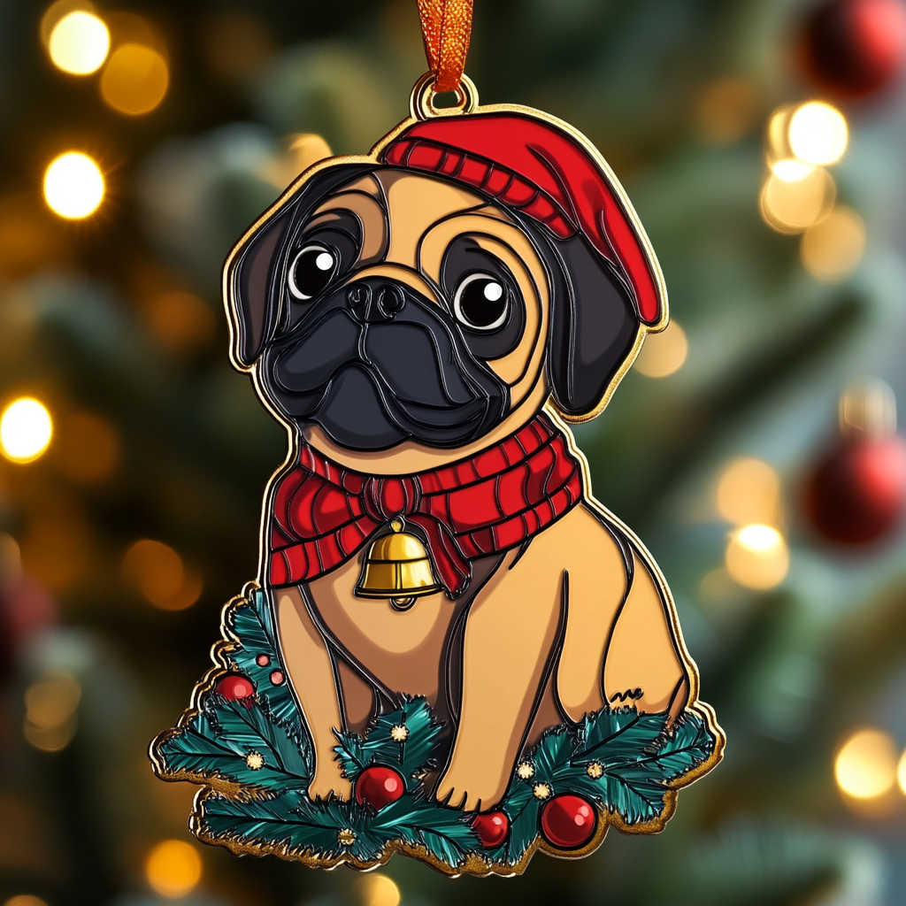Pug Holiday Spirit Mica Ornament VTQ-Myprintsy