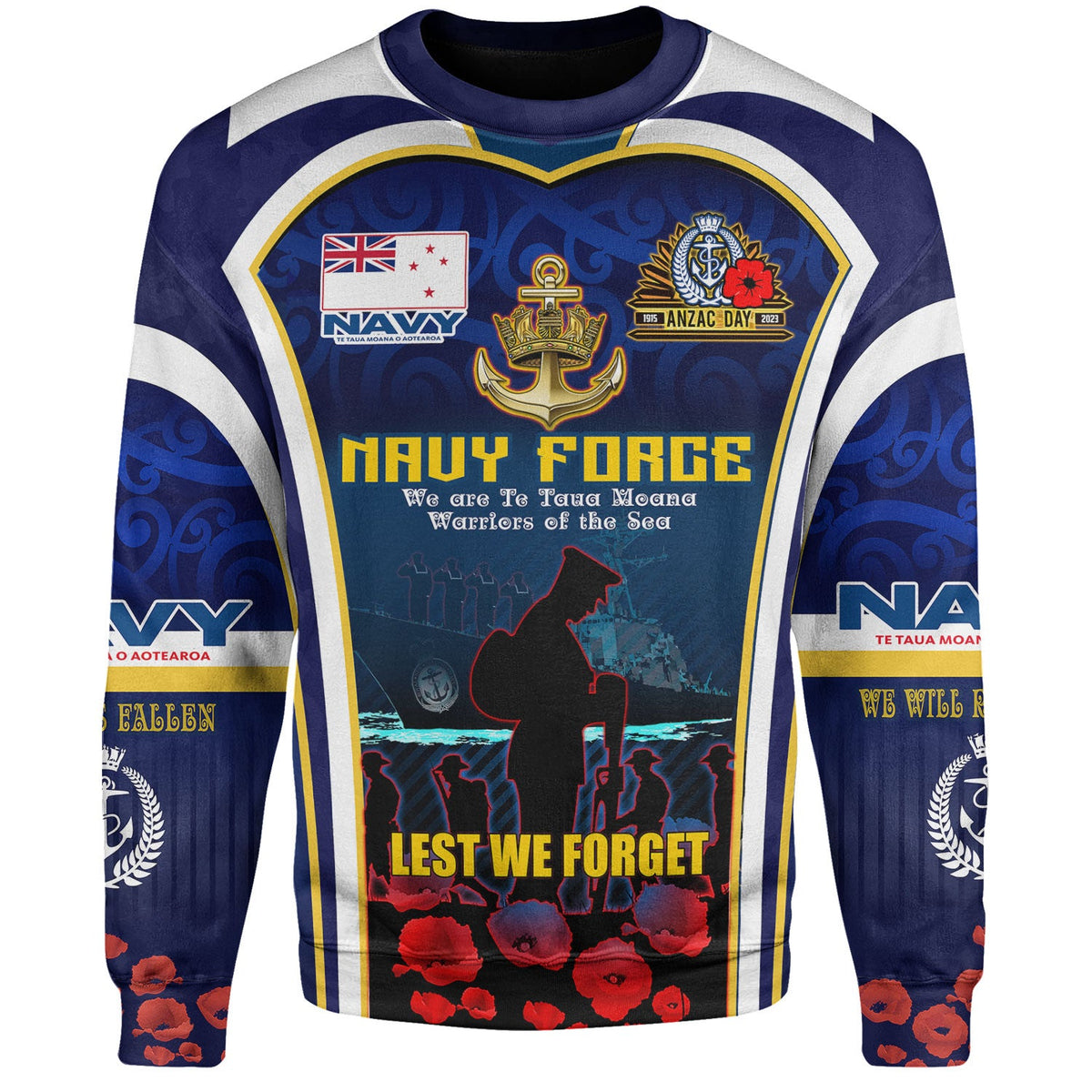 New Zealand Sweatshirt Custom Anzac Day Royal New Zealand Navy Te Taua Moana o Aotearoa