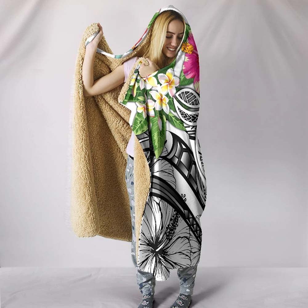 The Philippines Hooded Blanket - Summer Plumeria (White)-Myprintsy