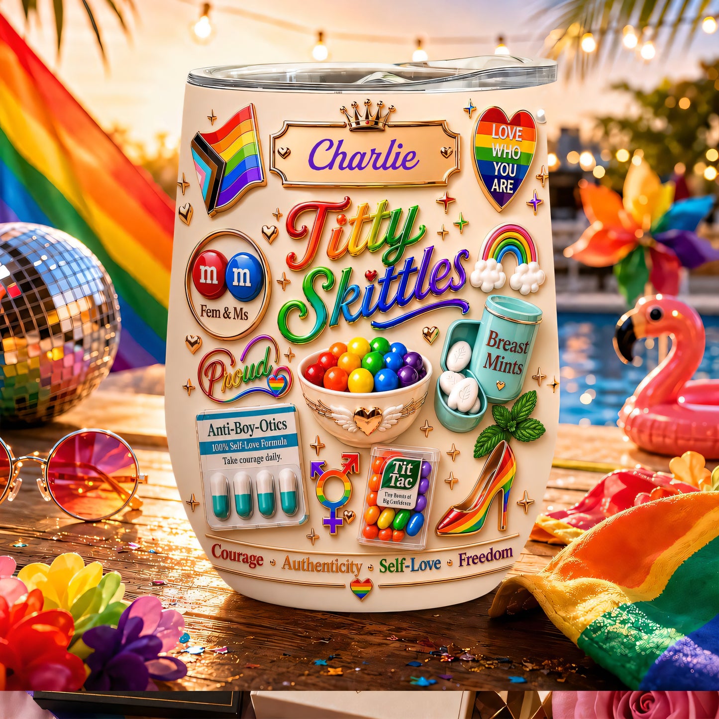 Titty Skittles - Personalized Transgender Women Wine Tumbler - Gifts For Transgenders-Myprintsy