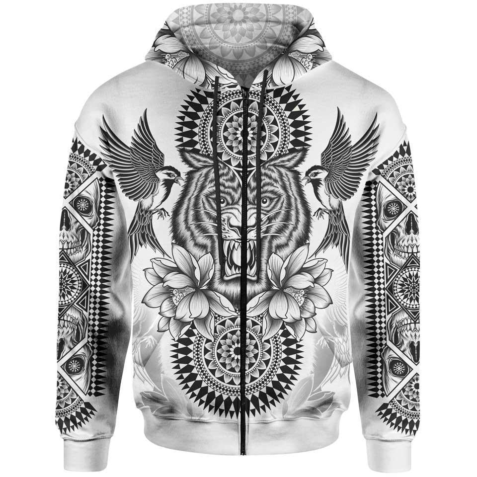Tribal Tiger Zip Hoodie-Myprintsy