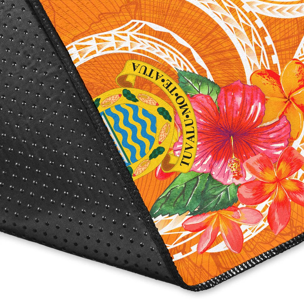 Tuvalu Polynesian Custom Personalised Area Rug - Orange Floral With Seal-Myprintsy