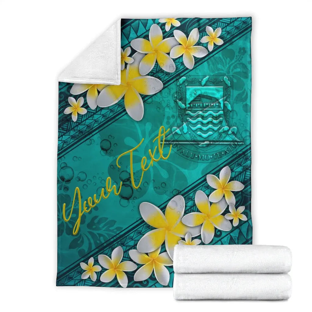 Tuvalu Polynesian Custom Personalised Blanket - Plumeria With Blue Ocean-Myprintsy
