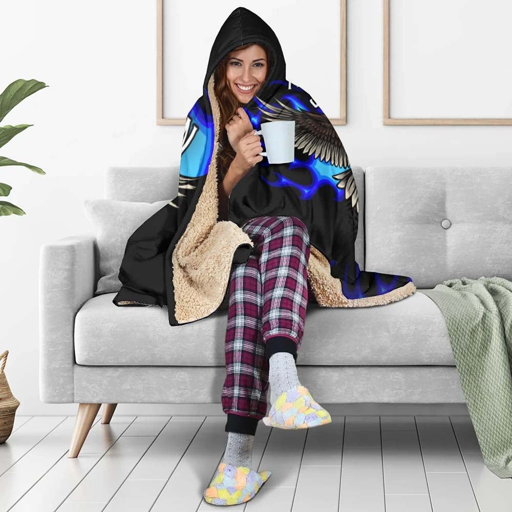 American Samoa Polynesian Hooded Blanket - Eagle With Flame Blue