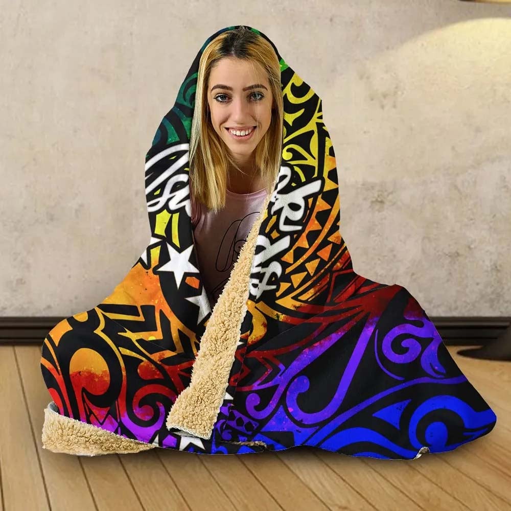Cook Islands Hooded Blanket - Rainbow Polynesian Pattern