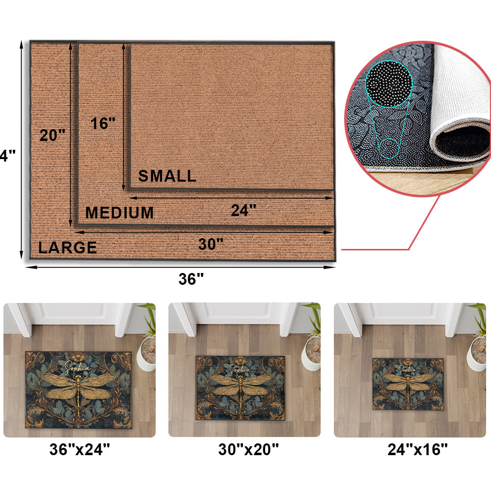 Vintage Hippie Dragonfly Patterned - Personalized Doormat