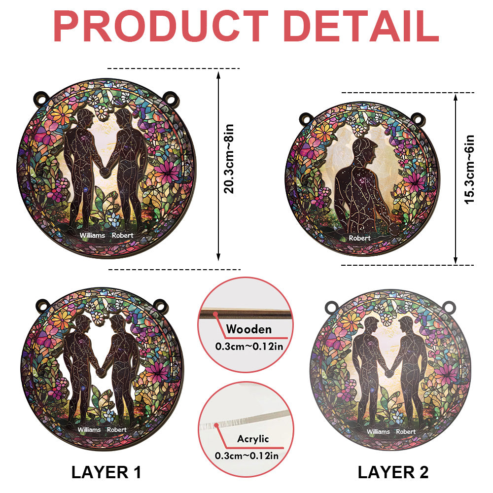 Attractive Strong Gay, Holding Hands - Personalized Window Hanging Suncatcher Ornament