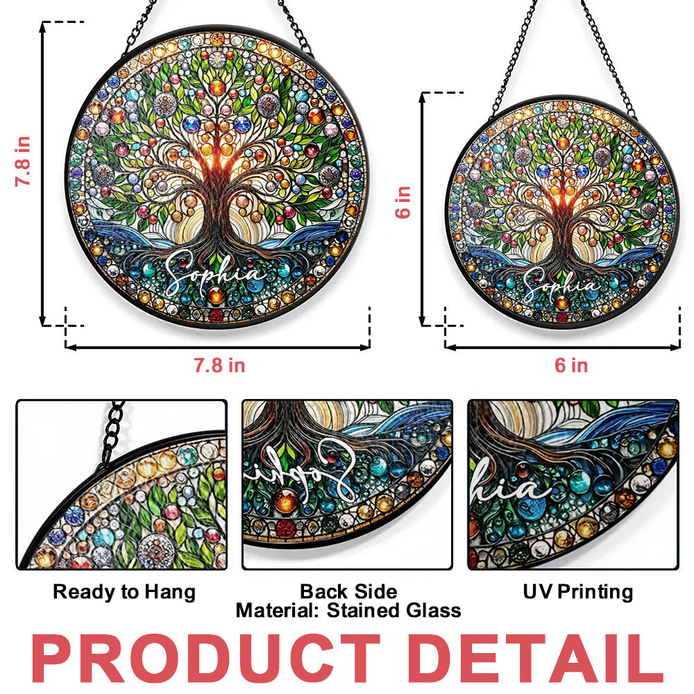 Colorful Tree of Life - Personalized Stained Glass Window Hanging Suncatcher