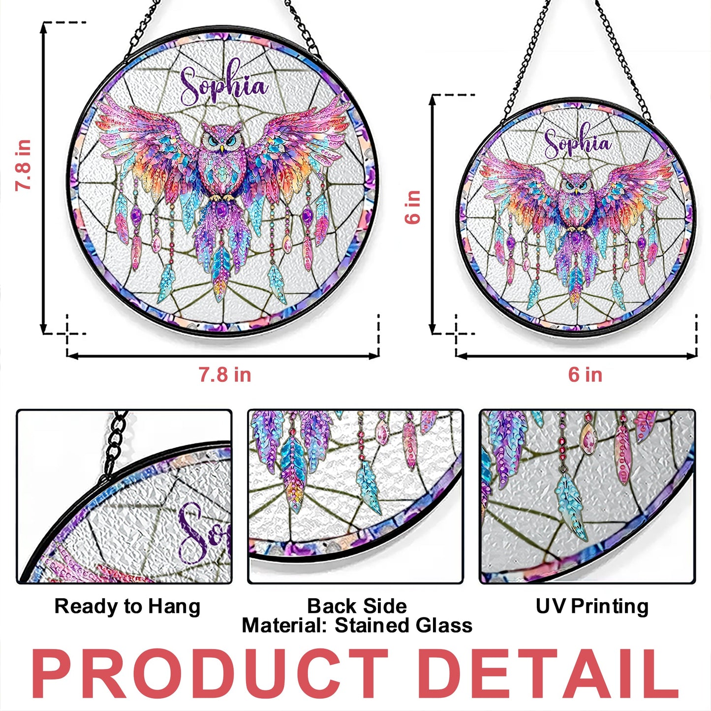 Boho-Chic Owl Dreamcatcher - Personalized Stained Glass Window Hanging Suncatcher