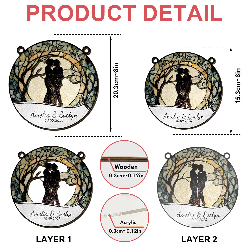 Bride and Groom Light Catcher Mrs & Mrs Couples - Personalized Window Hanging Suncatcher Ornament