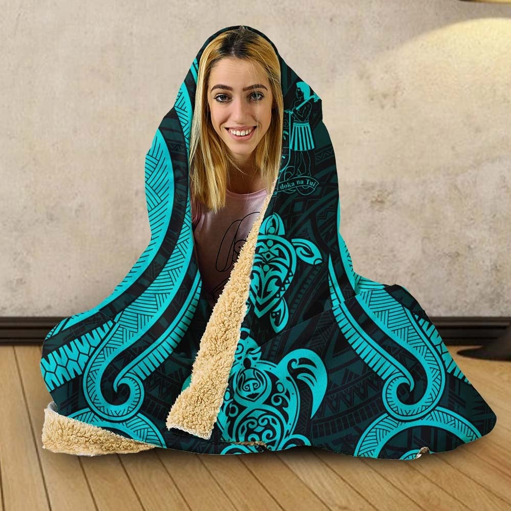 Fiji Hooded Blanket - Turquoise Tentacle Turtle Crest