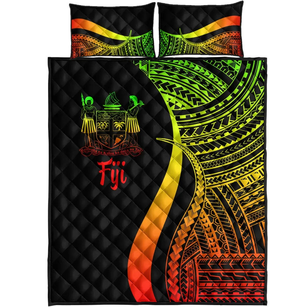 Fiji Quilt Bed Set - Reggae Polynesian Tentacle Tribal Pattern Crest