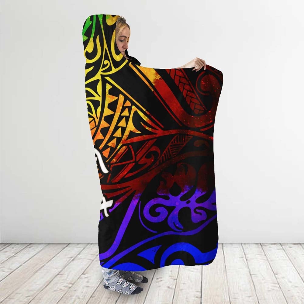 Guam Custom Personalised Hooded Blanket - Rainbow Polynesian Pattern