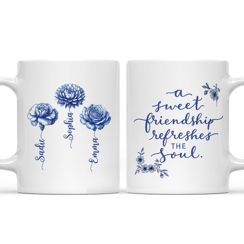 A Sweet Friendship Refreshes The Soul Blue Toile - Personalized Coffee Mug