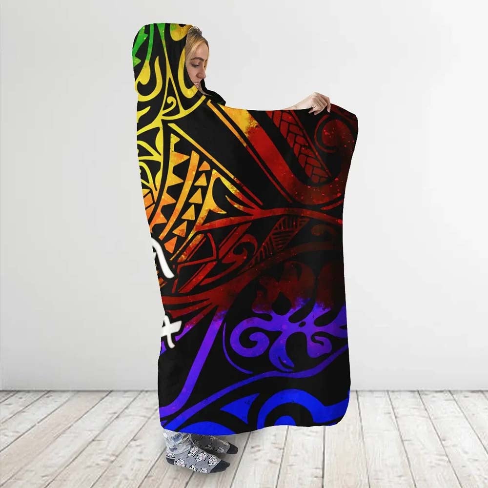 Samoa Custom Personalised Hooded Blanket - Rainbow Polynesian Pattern