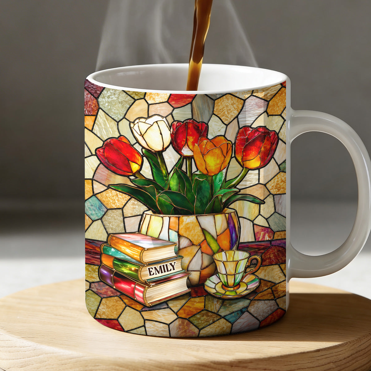 Nostalgic Tulips, Books, And Tea - Personalized Ceramic Mug