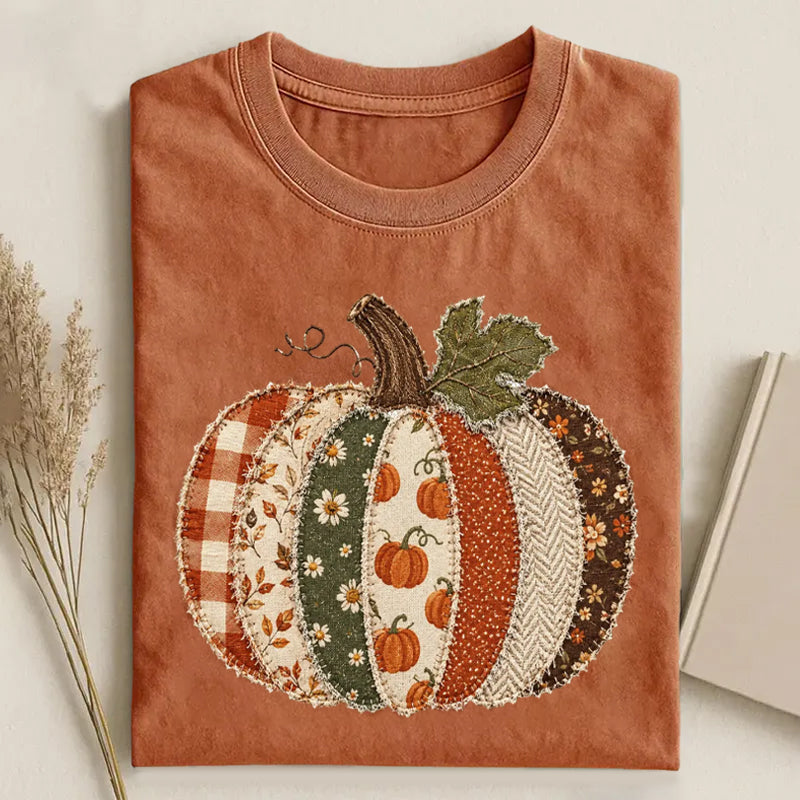 Faux Patchwork Fall Pumpkin - Halloween Shirt