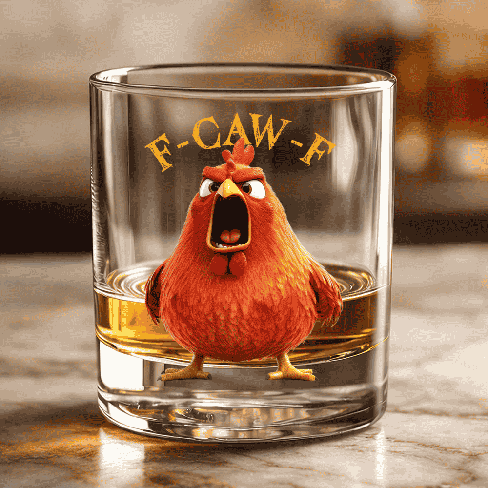 Funny Whiskey Glass - F-Caw-F Crow Joke - Gift For Family Members, Coworkers, Friends - Personalized Combo Whiskey Glass + Decanter