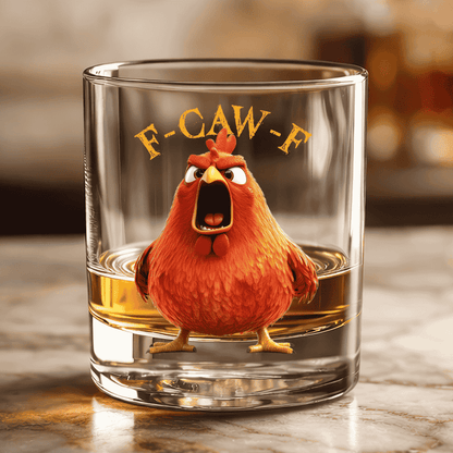 Funny Whiskey Glass - F-Caw-F Crow Joke - Gift For Family Members, Coworkers, Friends - Personalized Combo Whiskey Glass + Decanter