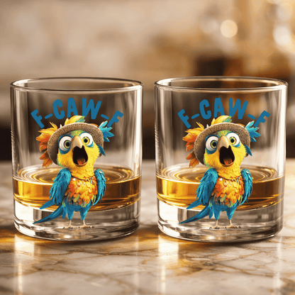 Funny Whiskey Glass - F-Caw-F Crow Joke - Gift For Family Members, Coworkers, Friends - Personalized Combo Whiskey Glass + Decanter