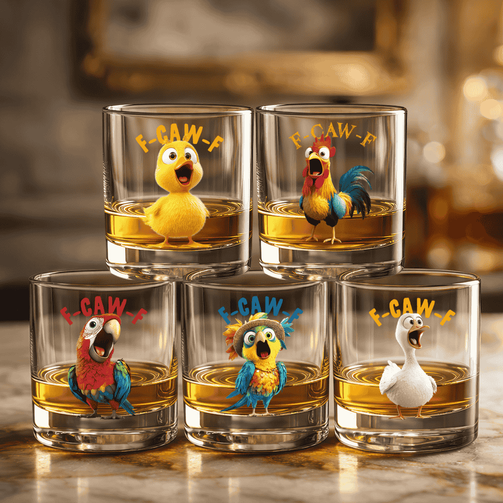 Funny Whiskey Glass - F-Caw-F Crow Joke - Gift For Family Members, Coworkers, Friends - Personalized Combo Whiskey Glass + Decanter